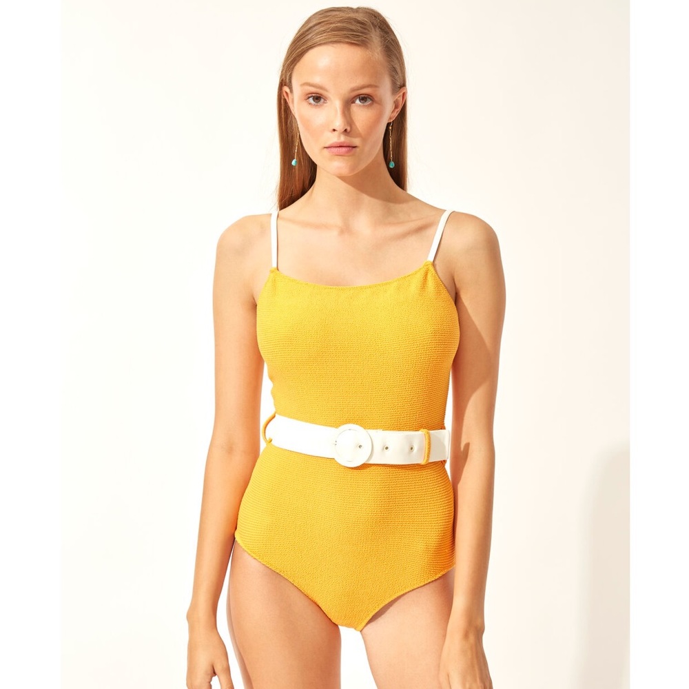 Solid & Striped The Nina Belted Marigold Yellow One Piece XS